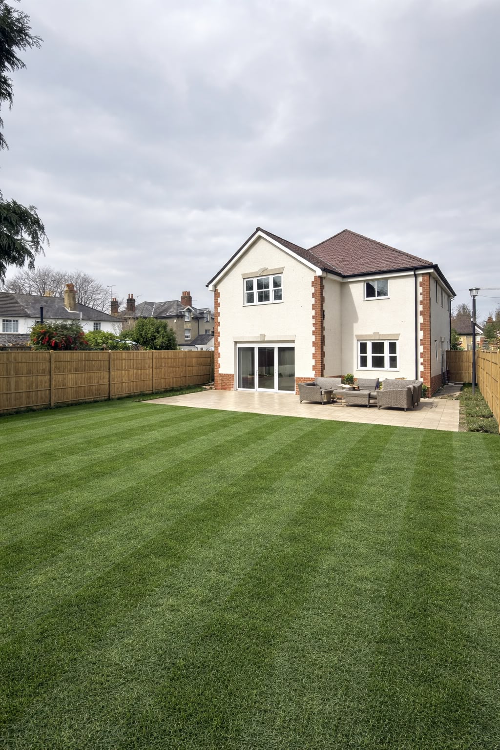 Newly built detached family home with landscaped garden in the UK